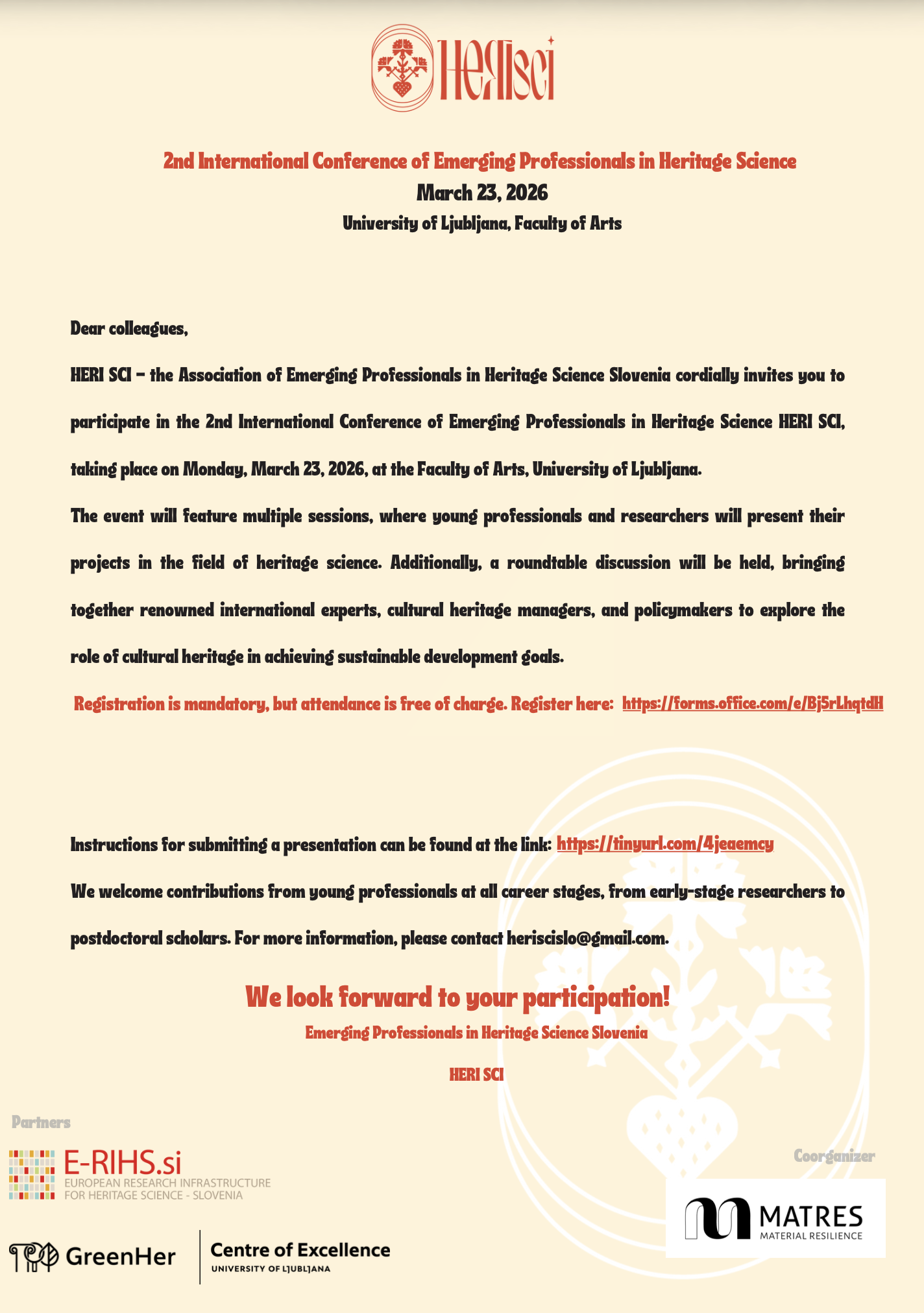 International conference for emerging professionals in heritage science flyer