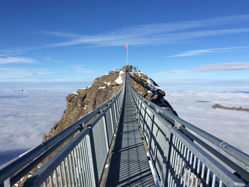 View of the the world’s first suspension footbridge spanning two summits on 3,000 m a.s.l. at Les Diableret